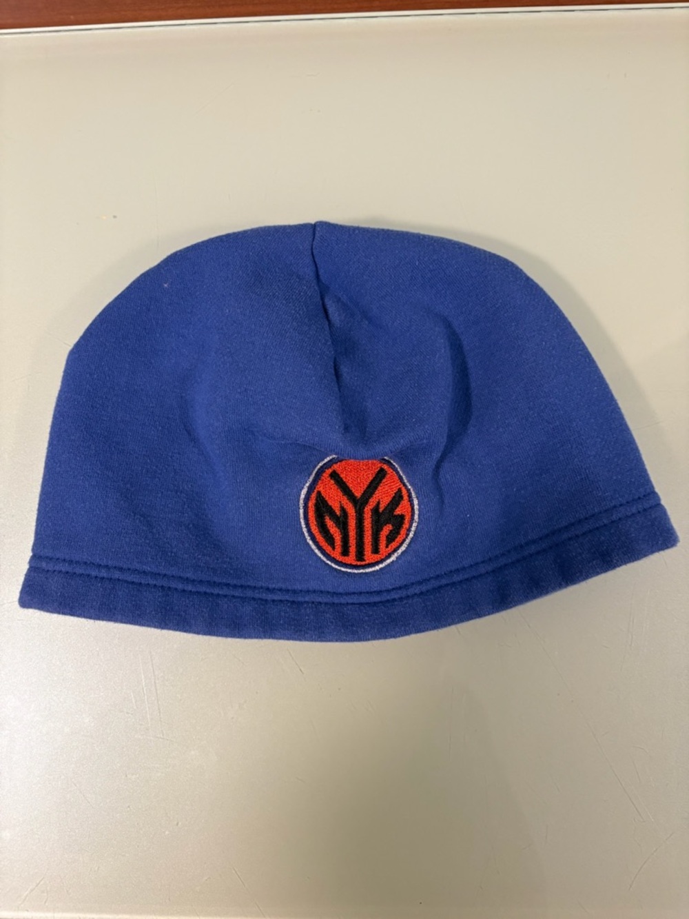 New York Knicks Navy Fleece Beanie with Orange Embroidered Logo - Picture 2 of 2